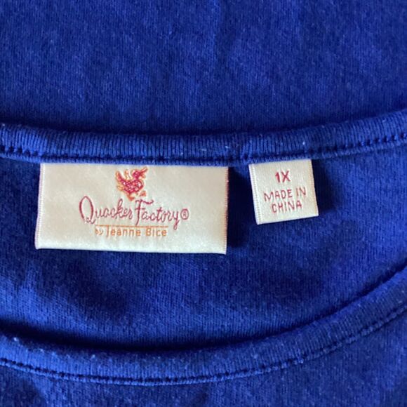 Quacker Factory Gone Sailing Short Sleeve Top Women's 1X in Nautical Blue - Picture 7 of 10